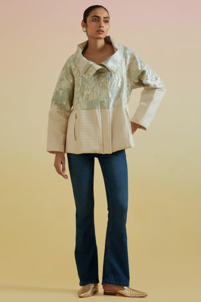 Ivory brocade stand collar jacket