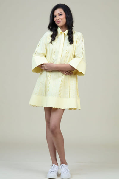 Bunka Yellow embroidered shirt dress BUNKAPR26D242850