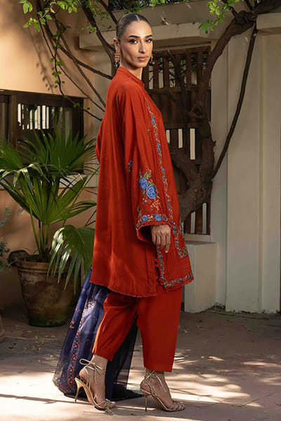 Aneeka Ruknuddin Orange and blue floral embroidered kurta set ANEEJUL26D148973