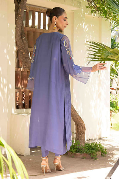 Aneeka Ruknuddin Purple floral embroidered pintuck kurta set ANEEJUL26D148975