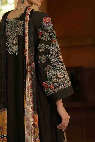 Aneeka Ruknuddin Dark brown floral embroidered kurta set ANEEJUL26D148979