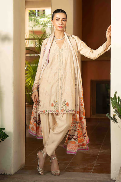 Aneeka Ruknuddin Beige floral embroidered kurta set ANEEJUL26D148980