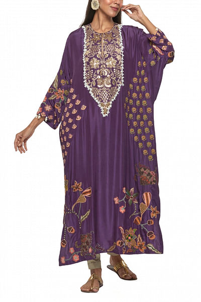 Purple embroidered kaftan set
