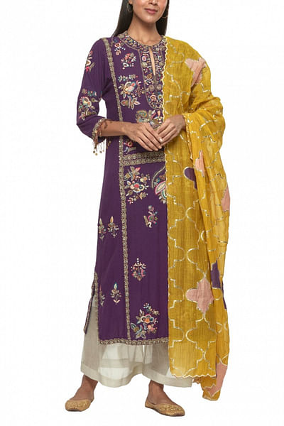 Purple embroidered kurta set