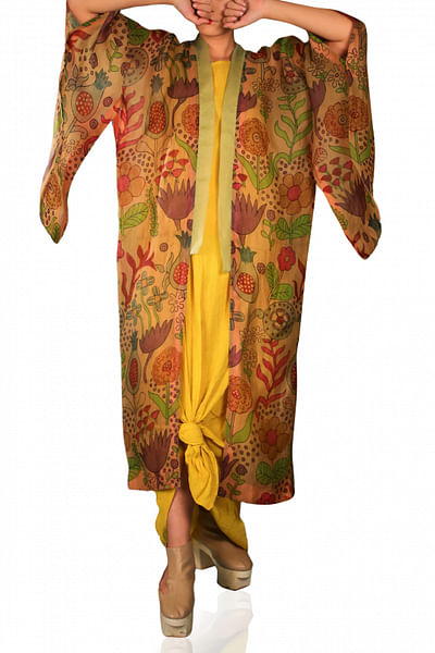 Yellow printed kimono set