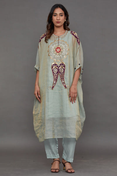Mint embroidered kaftan set
