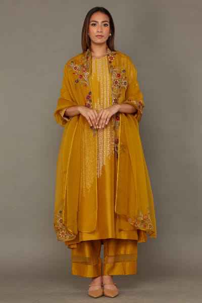 Haldi yellow hand embroidered kurta set