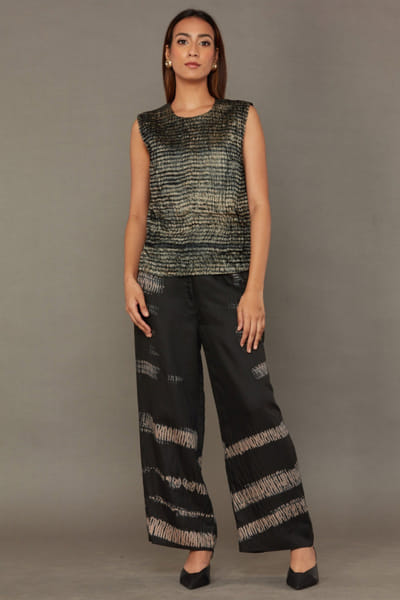 Black shibori dyed organza top