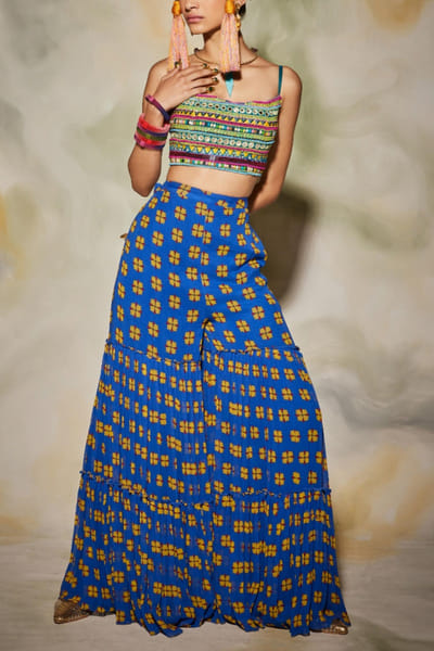 DiyaRajvvir Blue printed gharara set DIYAKIRA2212
