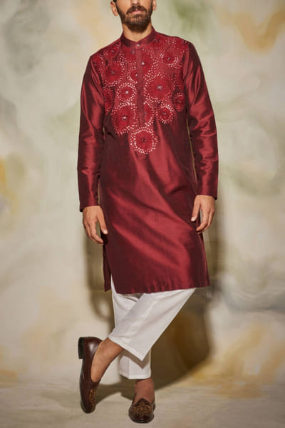 DiyaRajvvir Maroon embroidered kurta set DIYAKMEN2207