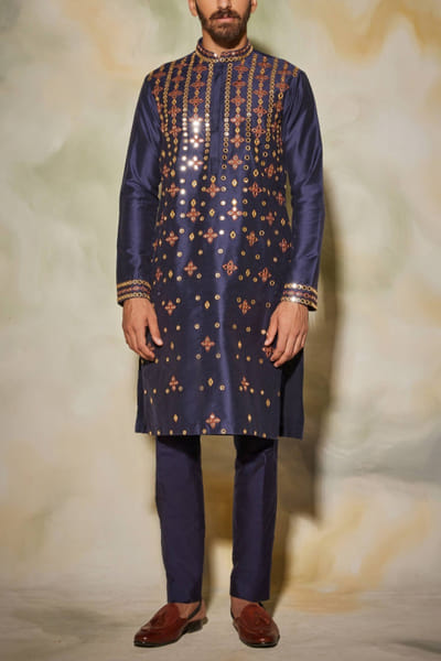 DiyaRajvvir Dark blue embellished kurta set DIYAKMEN2210