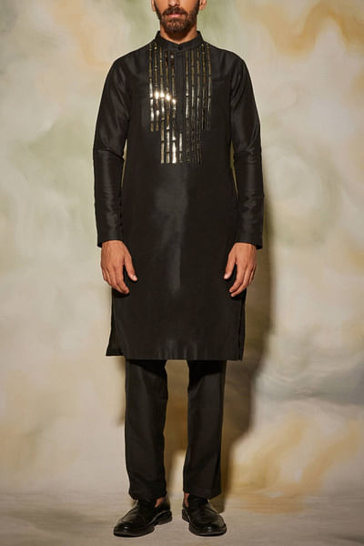 Black embellished kurta set