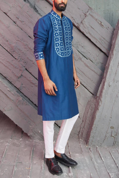 DiyaRajvvir Indigo blue embellished kurta set DIYAKMEN2224
