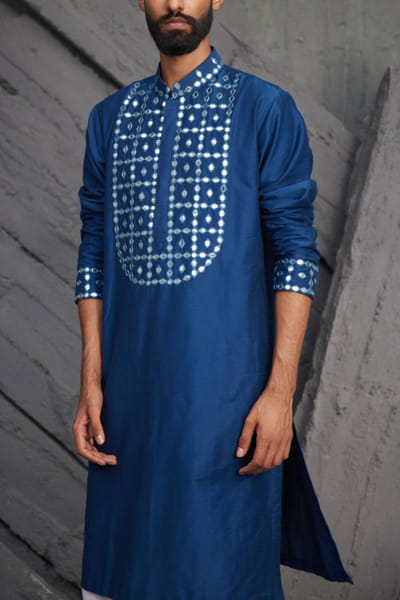 DiyaRajvvir Indigo blue embellished kurta set DIYAKMEN2224