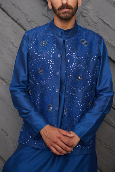 DiyaRajvvir Indigo embroidered bandi and kurta set DIYAKMEN2225