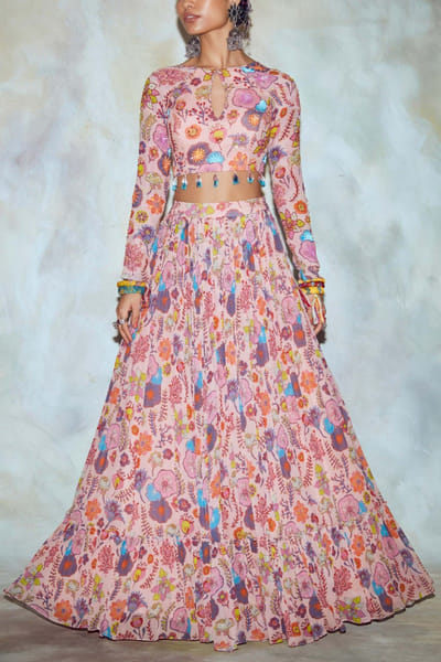 DiyaRajvvir Blush pink printed skirt and top DIYAPR2204