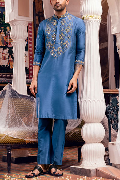 Indigo blue club embroidered kurta set