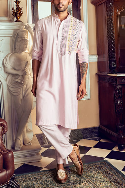 Blush pink geometric embroidered kurta set