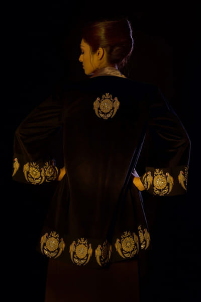 Duchess Kumari Black-antique gold embroidered long jacket set DUCHAUG26D152441
