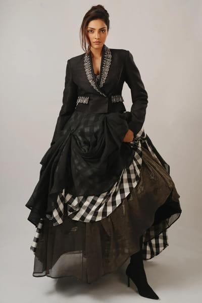 Duchess Kumari Black and gunmetal silver embroidered jacket DUCHAUG26D152448