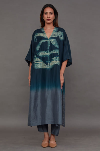 Indigo silk kurta set