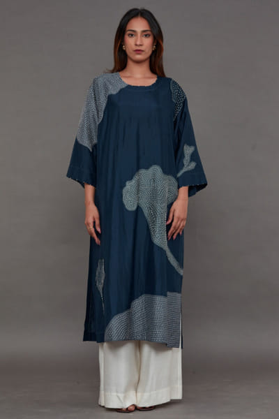 Indigo silk kurta set