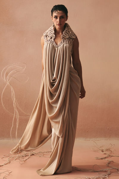 Ivory cowl drape tunic set