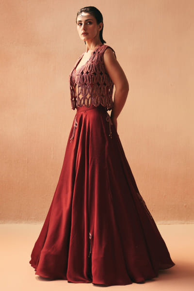 Red embroidered lehenga set