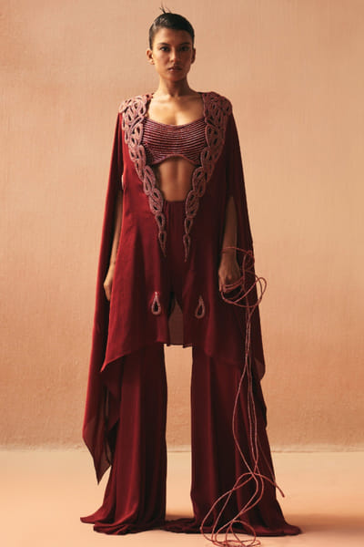 Red satin sharara set