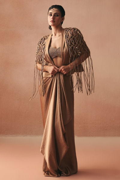 Gold thread embroidered jacket set