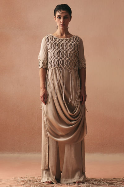 Ivory assymetric cowl tunic set
