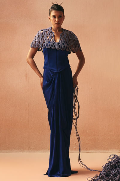 Purple draped skirt set