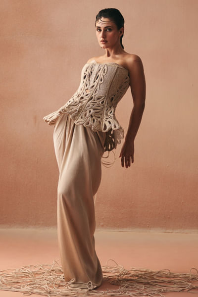 Ivory draped skirt set