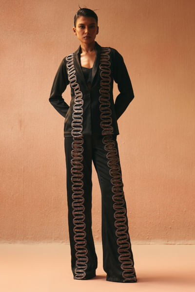 Black cord embroidered blazer set