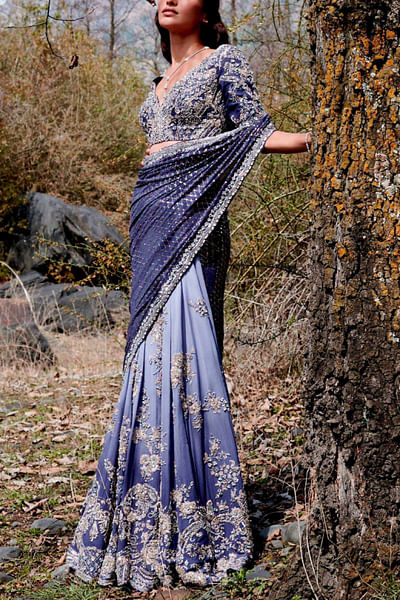 Blue embellished concept sari set