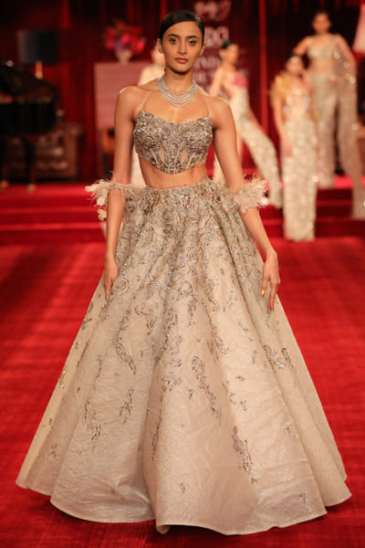 Silver embellished corset and skirt set