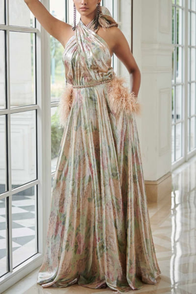 Handwoven lurex gown