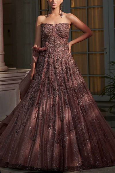 Claret shimmer tulle gown