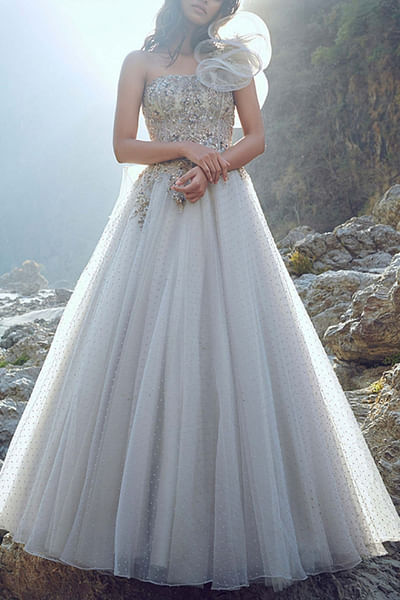 Silver grey embroidered gown
