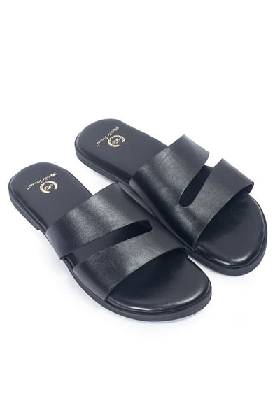 Black handcrafted leather cut slippers