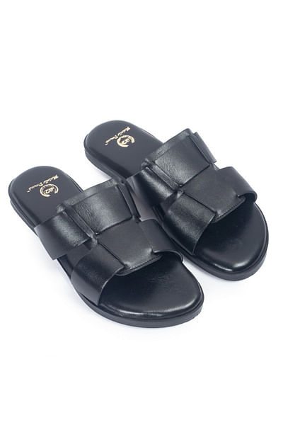 Black handcrafted leather slippers