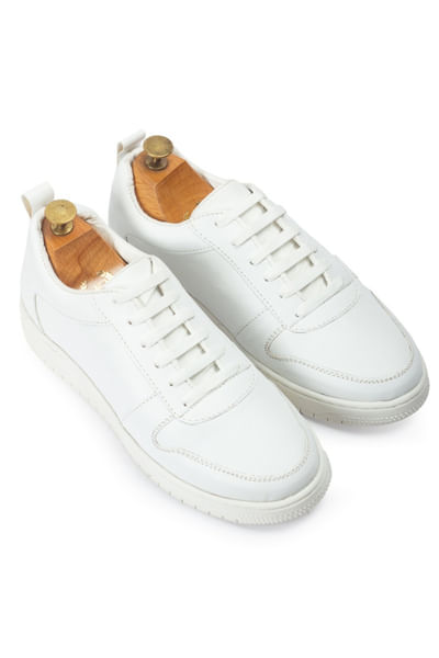 White lace leather sneakers