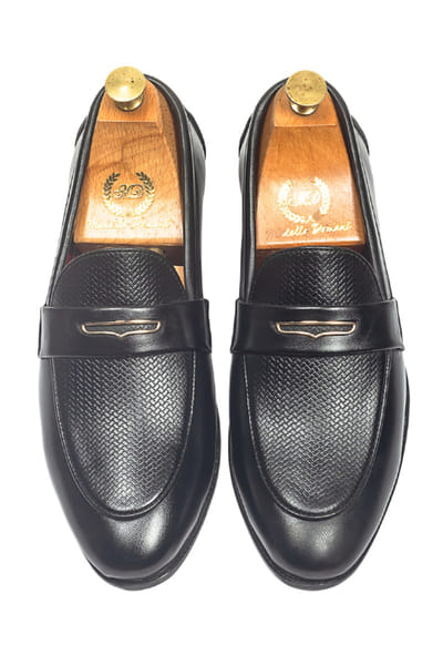 Modello Domani Black handcrafted faux leather penny slip-ons MODEJUL26D148948