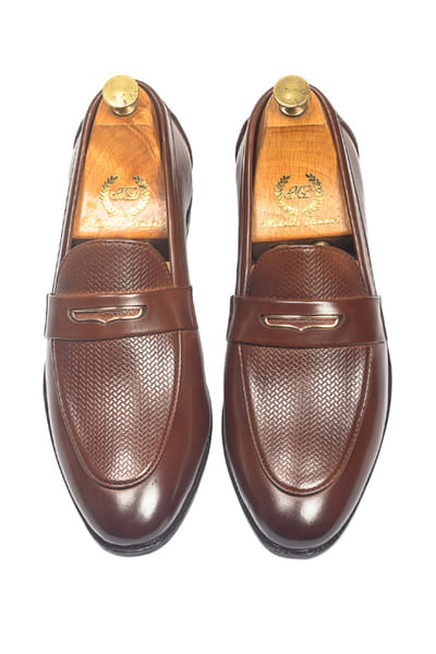 Modello Domani Chocolate brown handcrafted penny slip-ons MODEJUL26D148949