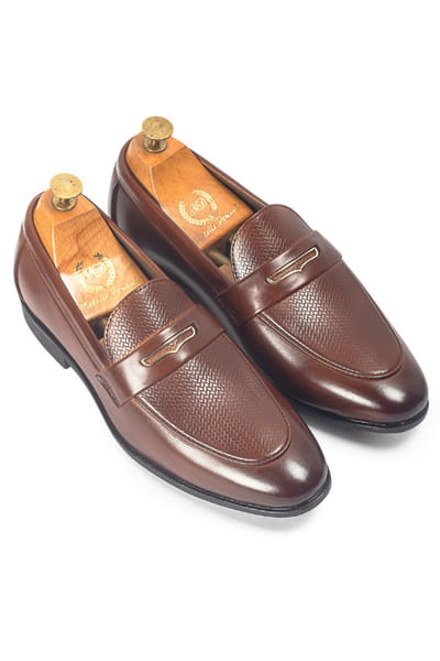 Modello Domani Chocolate brown handcrafted penny slip-ons MODEJUL26D148949