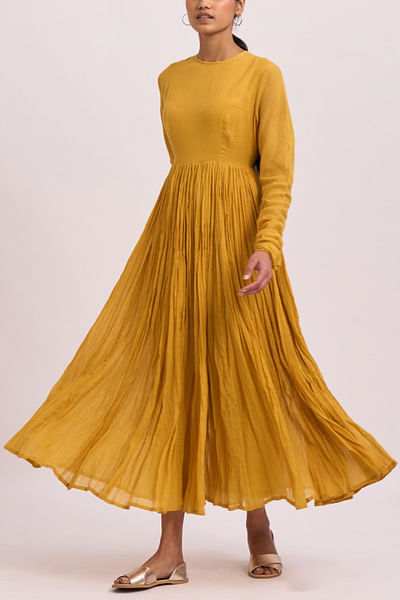 Mustard cotton anarkali set