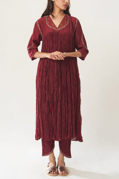 Maroon chanderi kurta set