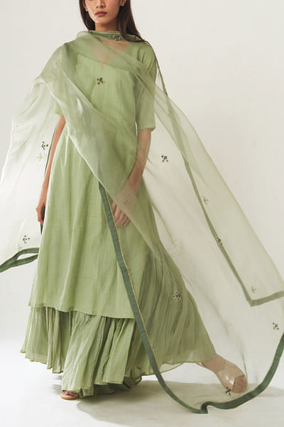 Mint green cotton kurta sharara set