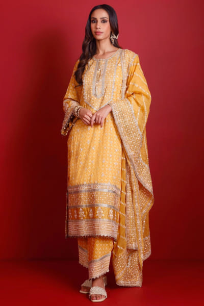 Mustard printed kurta set