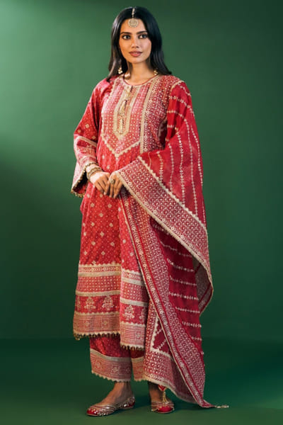 Red printed kurta set